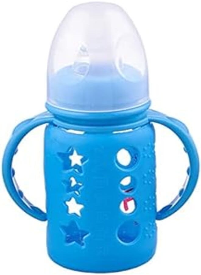 FISH - Little Fish Glass Baby Bottle with Handles and Silicone Cover 120 ml - Blue - Image 1