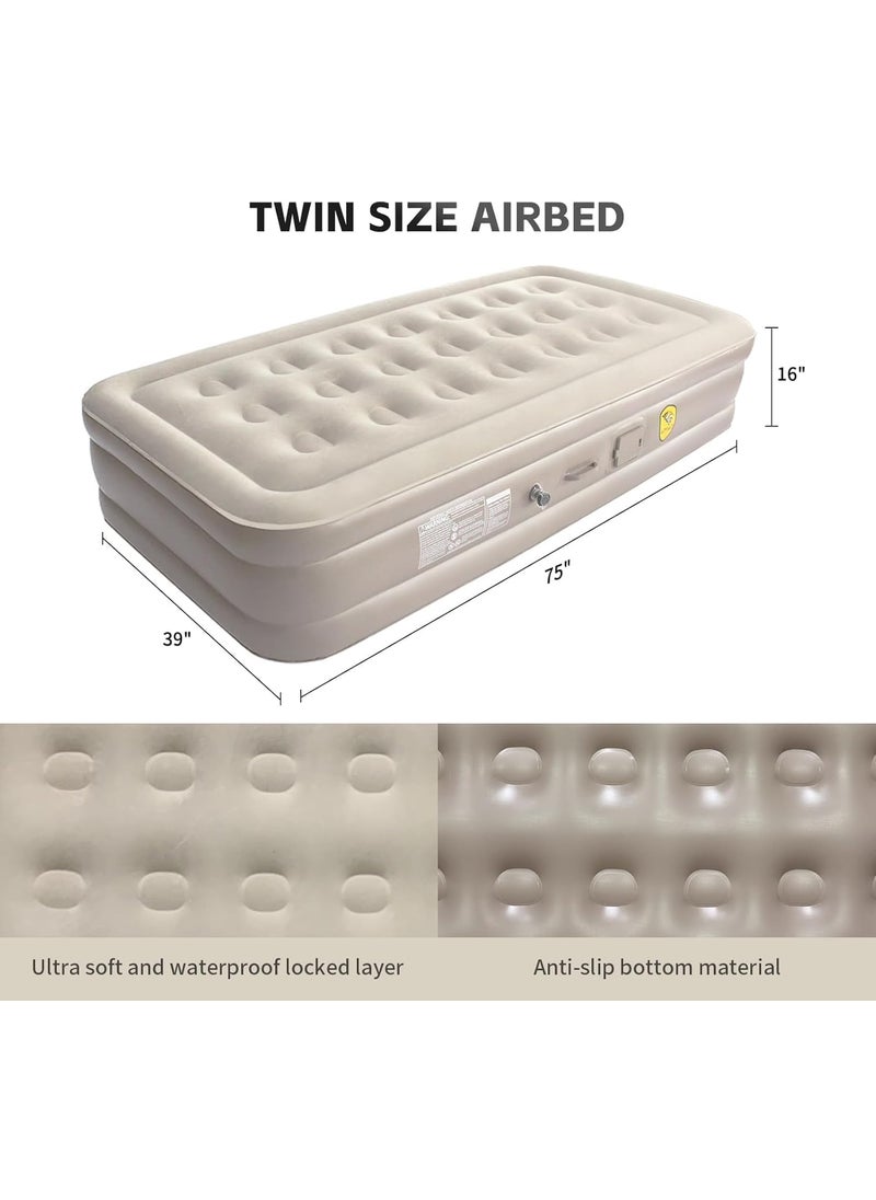 Gopz - Gopz Twin Airbed with Builtin Electric Pump 16Inch Height Soft and Waterproof AntiSlip Design Pack of 1 99x190x40 cm - Image 1