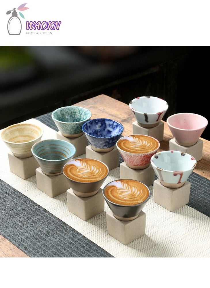 WAOKN - 100ml Creative Triangular Cone Shape Porcelain Mug Coarse Pottery Coffee Mug with Base Pull Flower Porcelain Cup Tea Cup Multi Color (Dark Blue) - Image 1