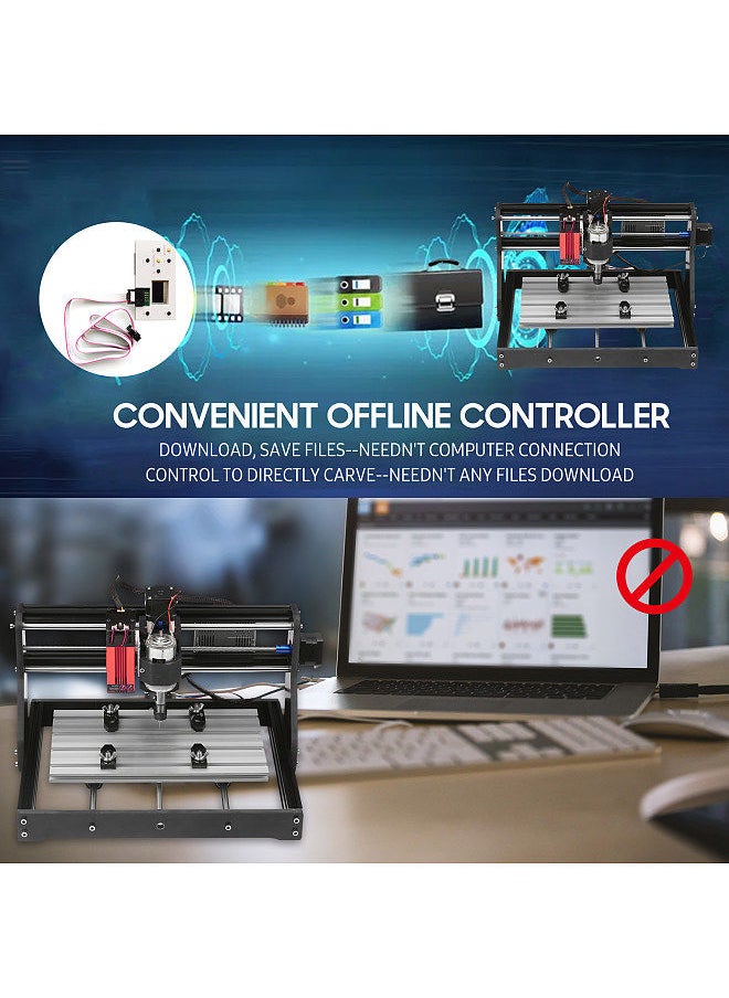 Generic - CNC 30*18 Pro Router Kit GRBL Control 3 Axis with with Offline Controller 40W Laser Module Plastic Acrylic PCB PVC Wood Carving Milling Engraving Machine Engraver XYZ Working Area 300x180x40mm - Image 1