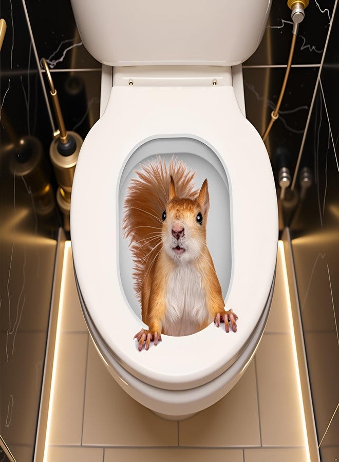 Spiaty PVC Decorative Squirrel Toilet Sticker, Waterproof Bathroom Decal, Brown and White, 20 x 25 cm, Anti-Fouling Surface - Image 2