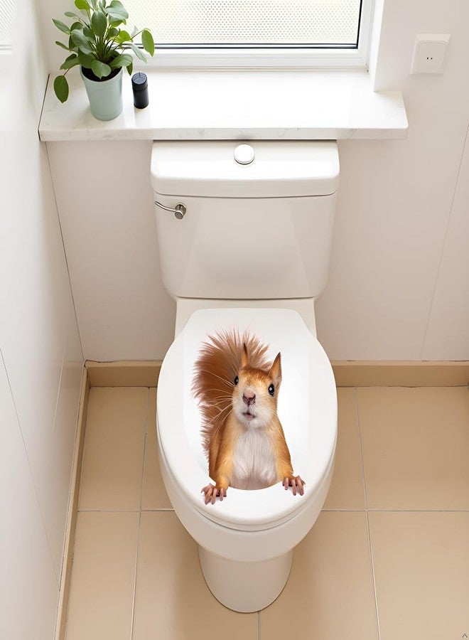 Spiaty PVC Decorative Squirrel Toilet Sticker, Waterproof Bathroom Decal, Brown and White, 20 x 25 cm, Anti-Fouling Surface - Image 1