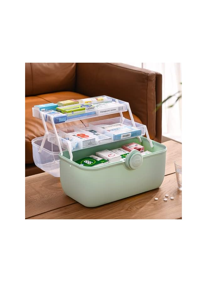 IAF Plastic Medical Storage Box Clear Medicine Box Organizer Container, Home Emergencies First Aid Kit Pill Case with Compartments and Portable Handle for Arts Crafts Bathroom Cosmetics (Green,XL) - Image 3