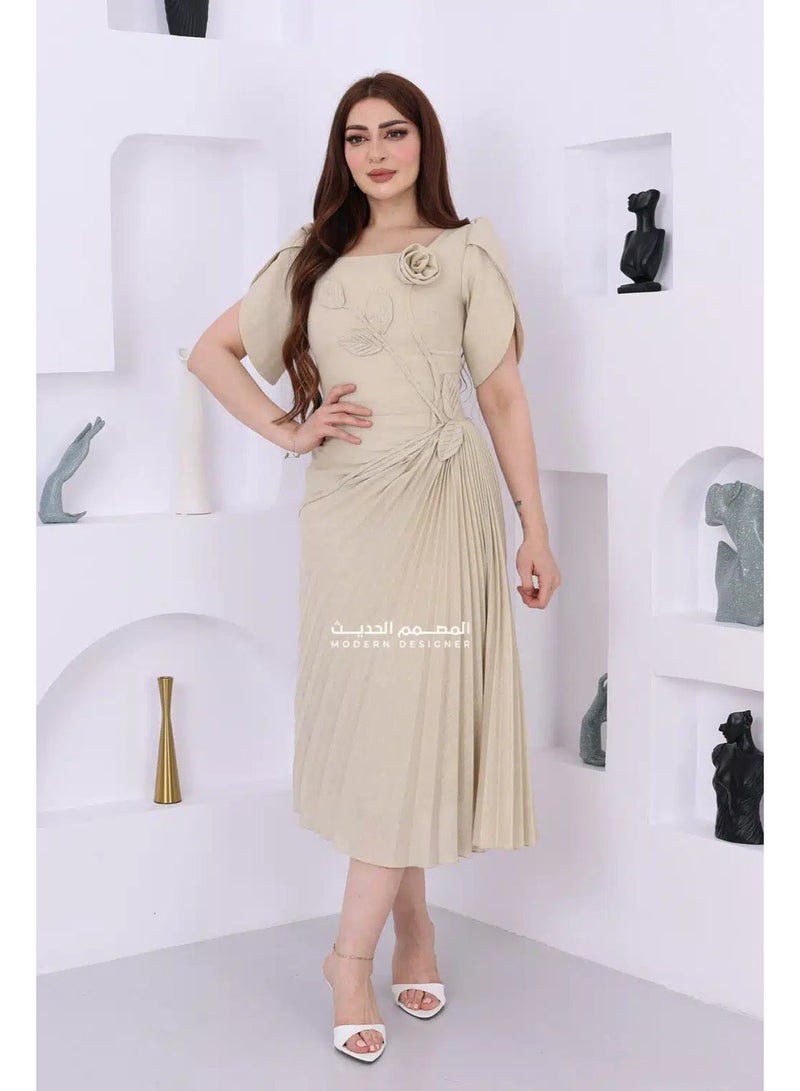 المصمم الحديث فستان عيد قصير بتصميم أنيق ومميز، يتميز بإكمام قصيرة من براند المصمم الحديث - Image 1