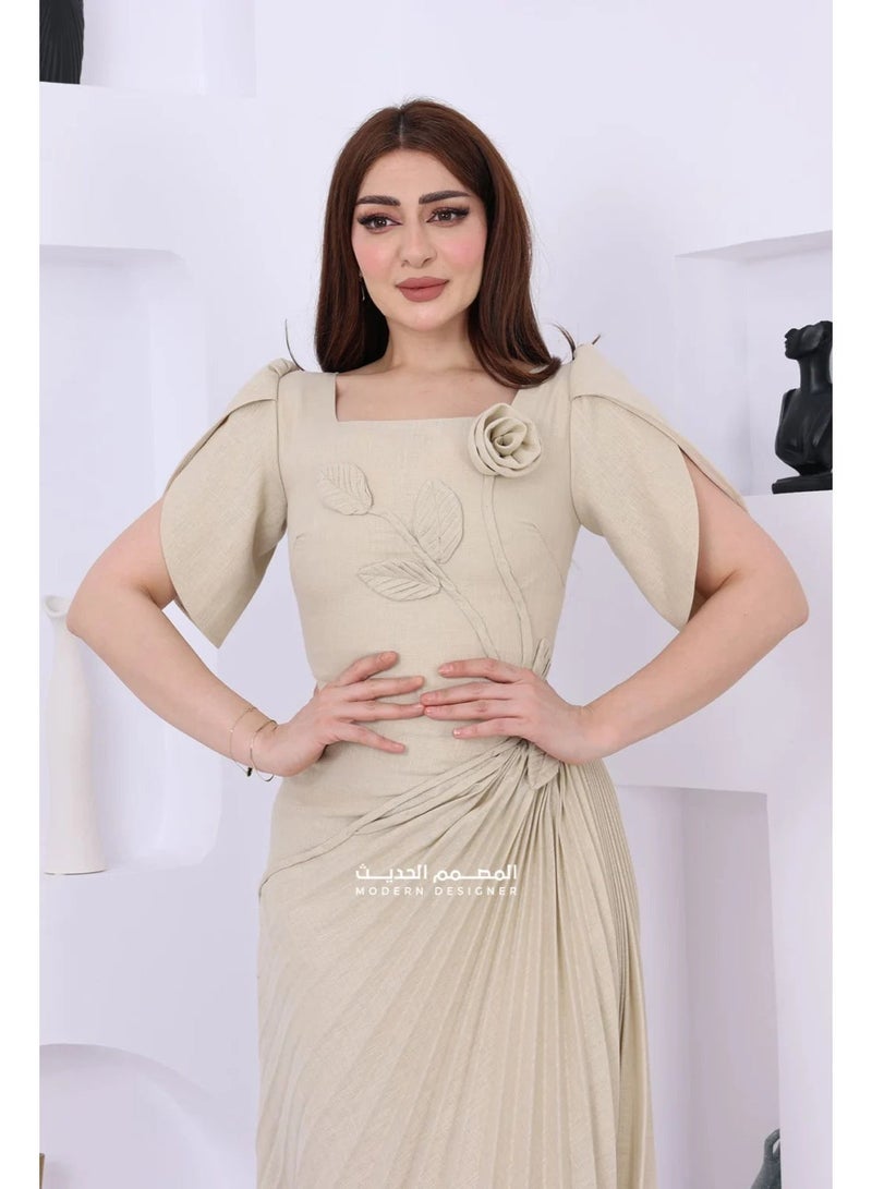 المصمم الحديث فستان عيد قصير بتصميم أنيق ومميز، يتميز بإكمام قصيرة من براند المصمم الحديث - Image 2