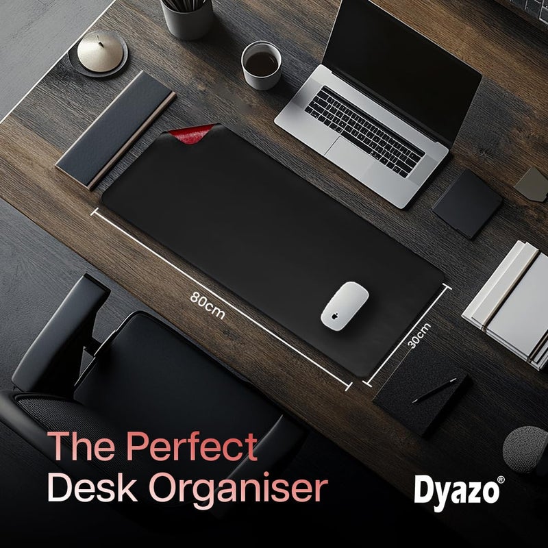 Dyazo Vegan PU Leather Desk Mat | Waterproof & Desk Pad | Anti-Slip, Dual-Sided Design | Perfect for Office, Remote Work, or Gaming (800mm x 300mm) Black & Red - Image 2