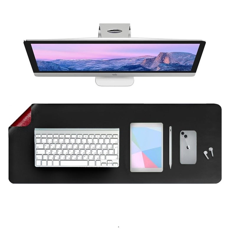 Dyazo Vegan PU Leather Desk Mat | Waterproof & Desk Pad | Anti-Slip, Dual-Sided Design | Perfect for Office, Remote Work, or Gaming (800mm x 300mm) Black & Red - Image 1