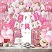 HGH Pink Gold Birthday Party Decorations Happy Birthday Banner Pink Fringe Curtain Heart Star Foil Confetti Balloons Hanging Swirls for Women Girls Birthdays Princess Party - Image 3
