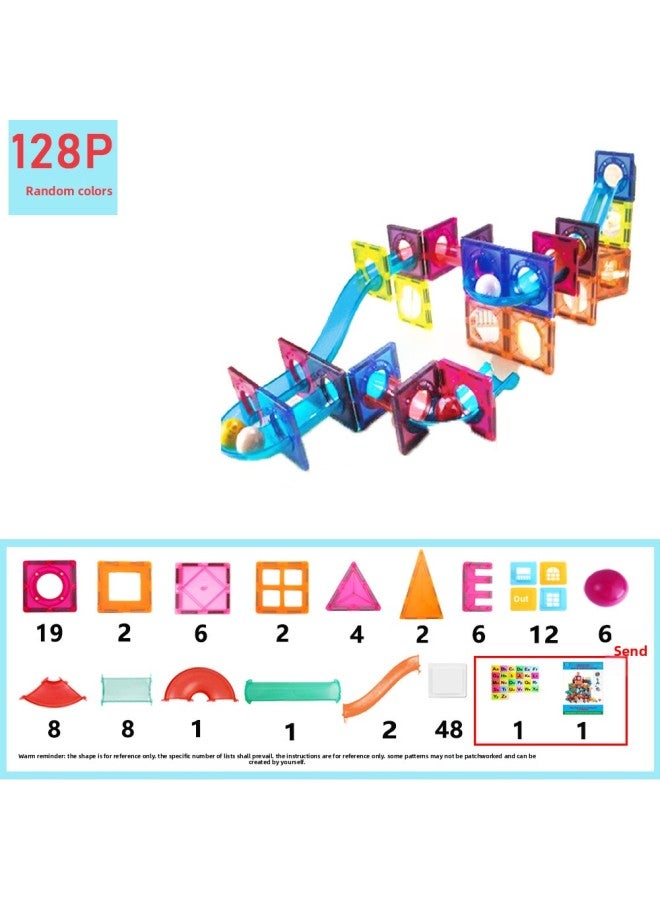 Source Children's Magnet Toy Magnetic Pipe Slide Maze Magnetic Building Block Color Window Magnetic Ball Track-Specifications:【Large Size And Large Track】 128 Piece Set - Image 1