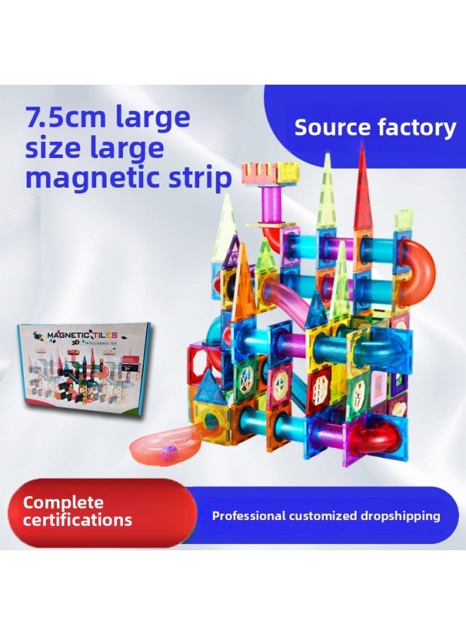 Source Children's Magnet Toy Magnetic Pipe Slide Maze Magnetic Building Block Color Window Magnetic Ball Track-Specifications:【Large Size And Large Track】 128 Piece Set - Image 2