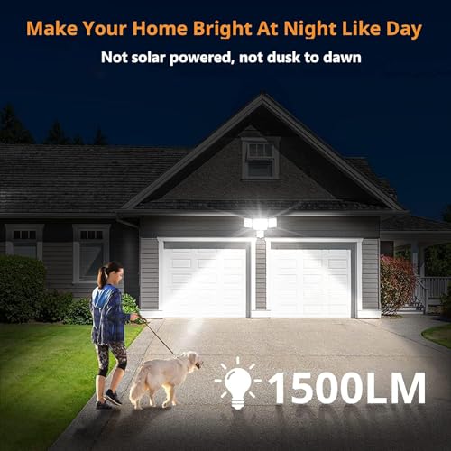 LEPOWER Battery Powered LED Flood Light Outdoor,1500LM Motion Sensor Security Lights, IP65 Waterproof,Wireless Flood Light Battery Operated,3 Head Motion Detector Light for Garage,Yard,Porch(White) - Image 3