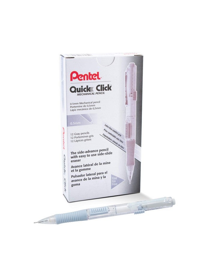 Pentel Quick Click Mechanical Pencil (0.5Mm) Gray Barrel Box Of 12 Pencils (Pd215N) - Image 1