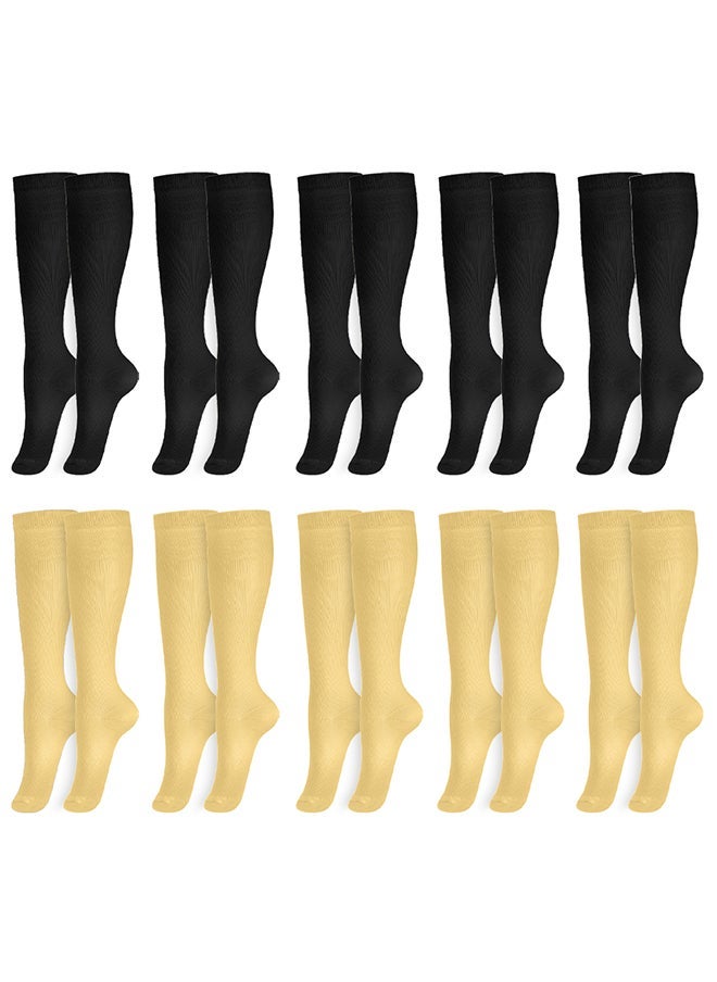 VITION 10 Packs Men and Women's Compression Socks 15-20 mmHg Moderate Pressure Medical Quality Support Best Comfort Fit Moisture Wicking Circulation Travel Black/Skin L/XL - Image 2