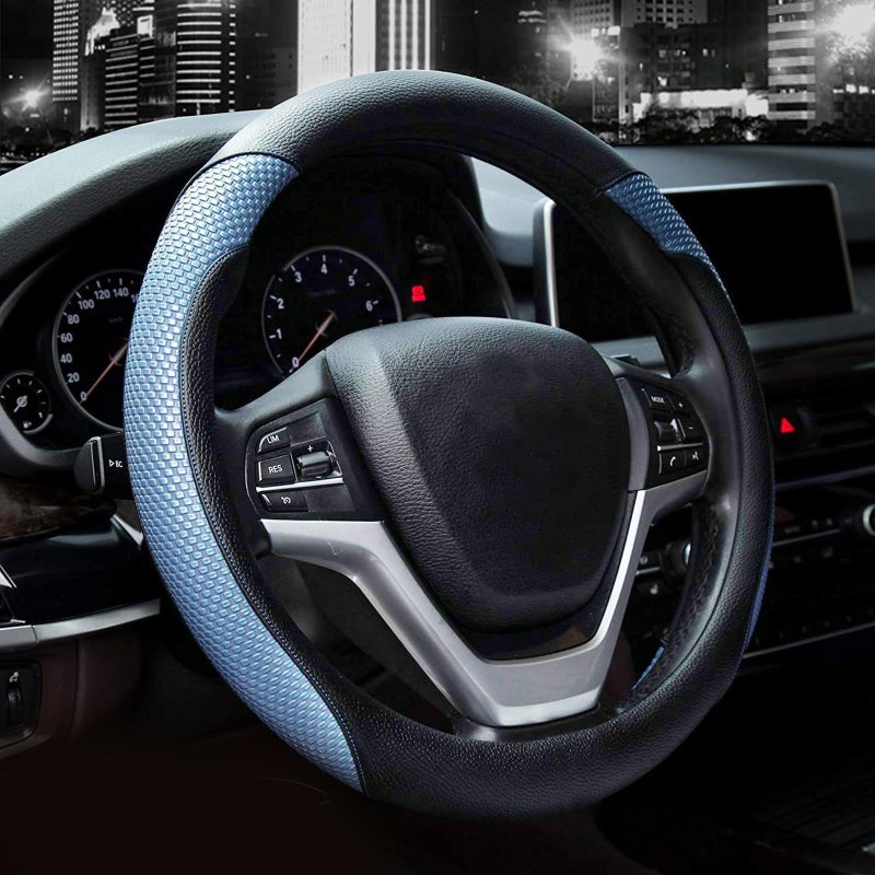 Valleycomfy Steering Wheel Cover with Microfiber Leather for Car Truck SUV 15 inch Blue