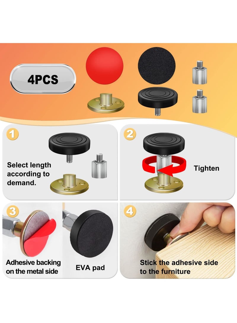 Barakah 4 Pack Headboard Stoppers, Adjustable Bed Frame Anti-Shake Stabilizer, Wall Protector Bumper Guards with EVA Pad, Noise Stopper Threaded Fixer for Quiet Sleep and Furniture Stability (64-87mm) - Image 5