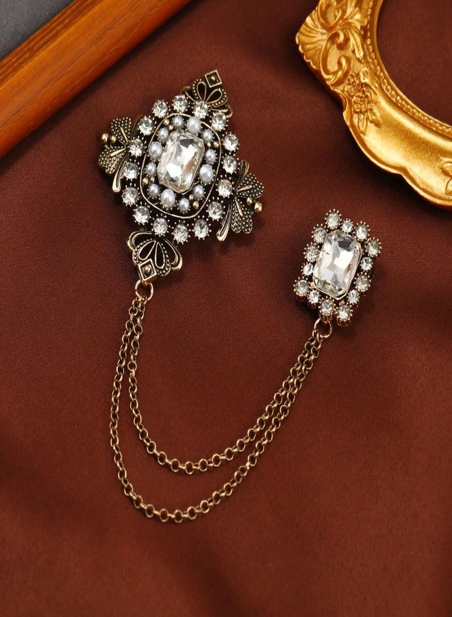 Shejuety vintage style crystal chain brooch, lapel pin, suit dress sweater scarf accessories, are exquisite gifts that both men and women can choose from (white) - Image 4