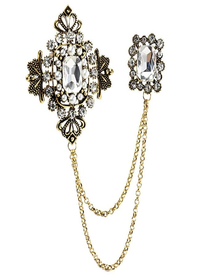 Shejuety vintage style crystal chain brooch, lapel pin, suit dress sweater scarf accessories, are exquisite gifts that both men and women can choose from (white) - Image 1