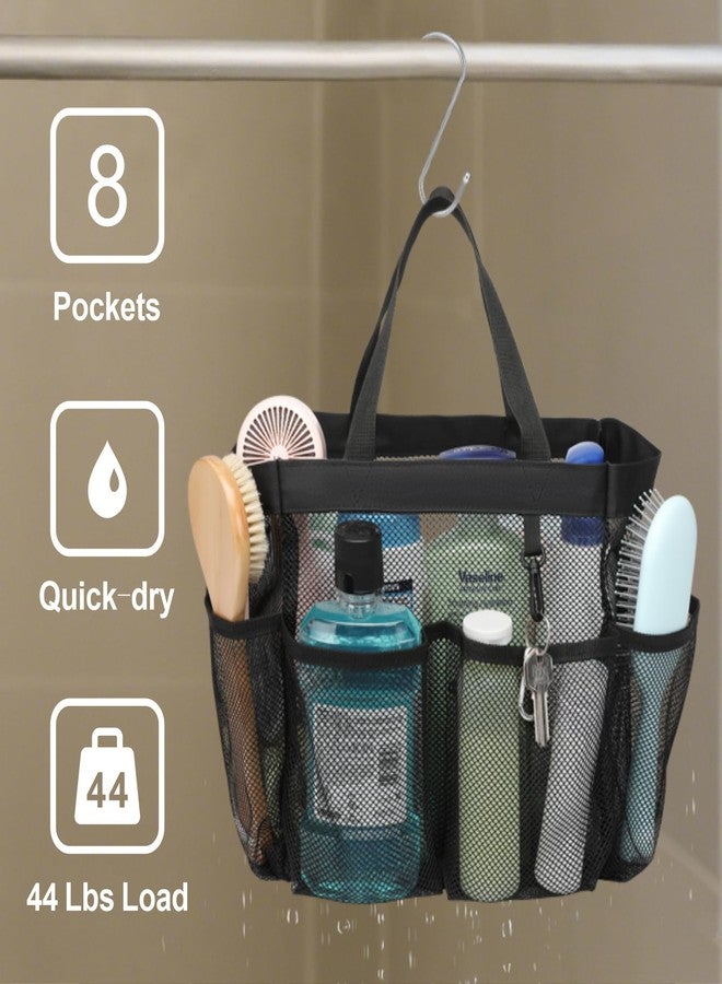F-color Mesh Shower Caddy Portable, Upgrade Deeper 7 Pockets Shower Bag Basket Tote for College Dorm Room Toiletry Bathroom Essentials Gym Camp Quick Dry 2 handles with S Hook, Black - Image 4