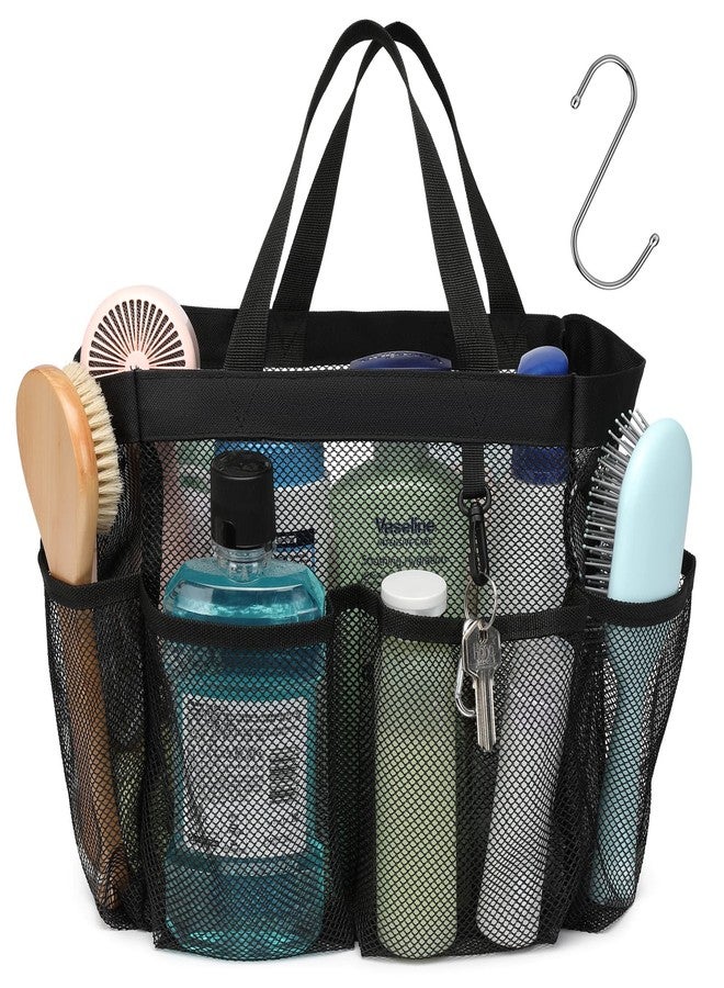 F-color Mesh Shower Caddy Portable, Upgrade Deeper 7 Pockets Shower Bag Basket Tote for College Dorm Room Toiletry Bathroom Essentials Gym Camp Quick Dry 2 handles with S Hook, Black - Image 1