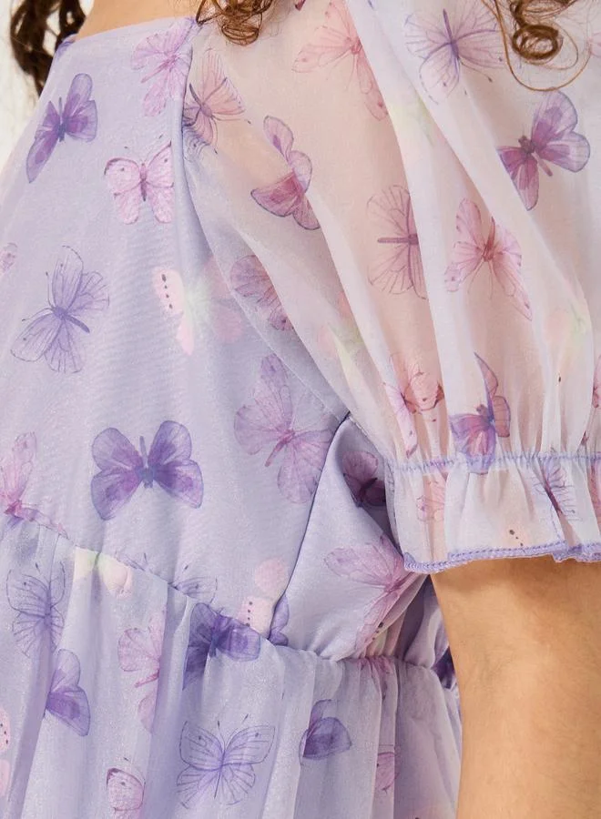 Styli Butterfly Chiffon Dress