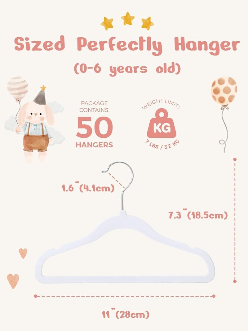HOUSE DAY 50 Pack White Velvet Baby Hangers - Non-Slip Infant & Toddler Clothes Hangers - Image 2