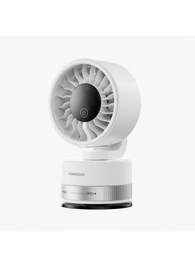 porodo Chillo Luxe Portable Suction Cup Fan / 4000mAh Rechargeable Cooling Fan / 100 Adjustable Speed Levels / Secure Suction Base Fan / Low Noise Operation / LED Power Display / USB Rechargeable Desk Fan - White - Image 1
