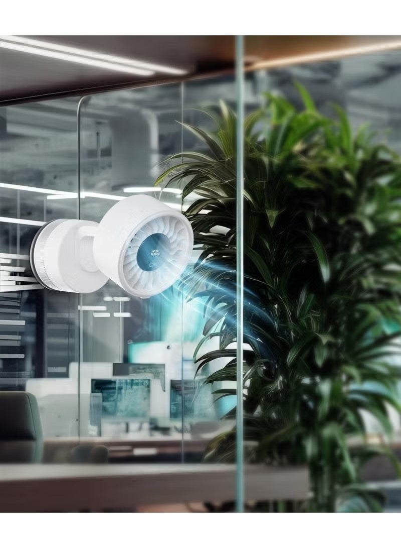 porodo Chillo Luxe Portable Suction Cup Fan / 4000mAh Rechargeable Cooling Fan / 100 Adjustable Speed Levels / Secure Suction Base Fan / Low Noise Operation / LED Power Display / USB Rechargeable Desk Fan - White - Image 5