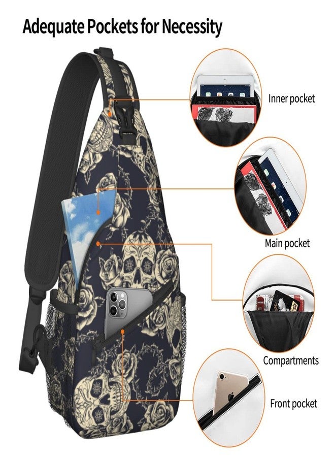 bassyil Skull Rose Sling Bag Crossbody Travel Hiking Chest Backpack Shoulder Daypack for Women Men, Skull Rose, One Size, Sling Backpacks - Image 5