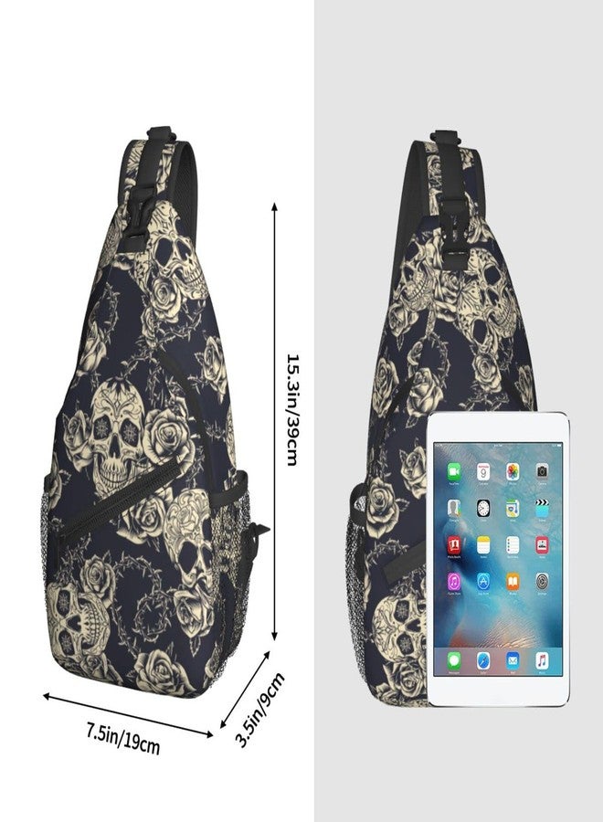 bassyil Skull Rose Sling Bag Crossbody Travel Hiking Chest Backpack Shoulder Daypack for Women Men, Skull Rose, One Size, Sling Backpacks - Image 3