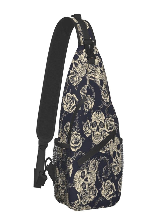 bassyil Skull Rose Sling Bag Crossbody Travel Hiking Chest Backpack Shoulder Daypack for Women Men, Skull Rose, One Size, Sling Backpacks - Image 1