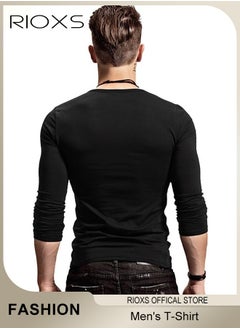 RIOXS Men's T-Shirts Long Sleeve T-Shirt Casual Blouse Fashion Loose Comfy Lightweight T-Shirts Soft Stretchy V-Neck Tops  - Image 5
