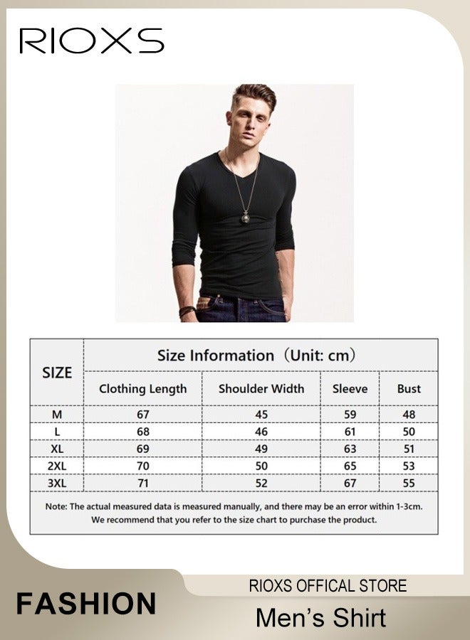 RIOXS Men's V-Neck Long Sleeve T-Shirt, Casual Slim Fit Tees for Men, Comfy Lightweight Stretchy V-Neck Tops, Spring Fall Breathable Solid Color  Undershirt Base Layer Top for Daily Wear, Commuting, Family Gatherings, Outdoor Adventures and More, Black - Image 5