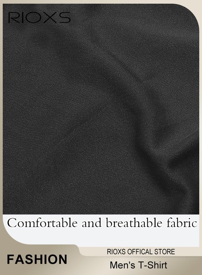 RIOXS Men's V-Neck Long Sleeve T-Shirt, Casual Slim Fit Tees for Men, Comfy Lightweight Stretchy V-Neck Tops, Spring Fall Breathable Solid Color  Undershirt Base Layer Top for Daily Wear, Commuting, Family Gatherings, Outdoor Adventures and More, Black - Image 4