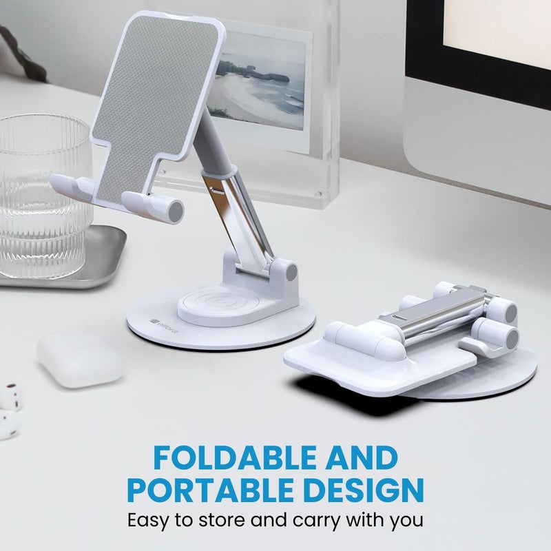 Elfora 360° Rotating Mobile Phone Stand | Foldable, Height & Angle Adjustable Phone Holder for Desk | Portable & Stable Design | Compatible with iPhone, Samsung, Vivo, Oneplus & All Smartphones(White) - Image 5