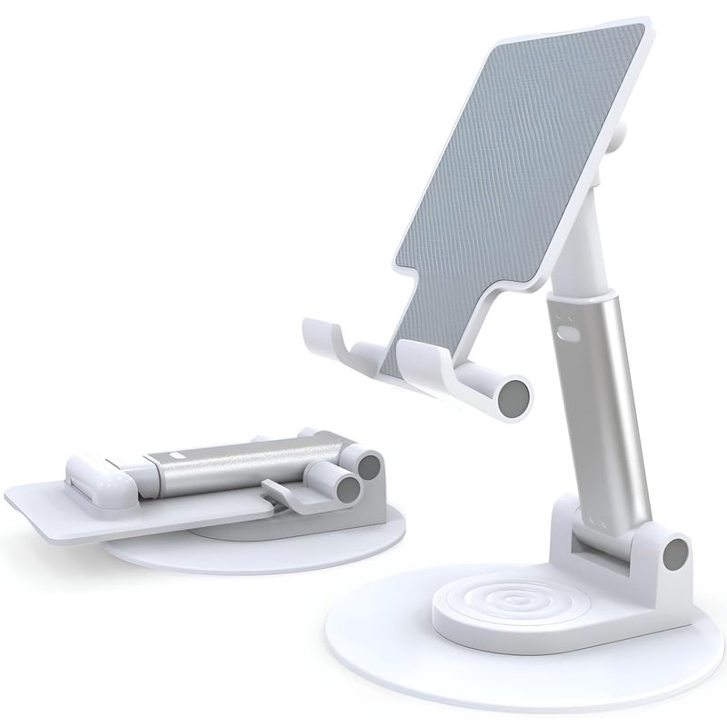 Elfora 360° Rotating Mobile Phone Stand | Foldable, Height & Angle Adjustable Phone Holder for Desk | Portable & Stable Design | Compatible with iPhone, Samsung, Vivo, Oneplus & All Smartphones(White) - Image 1