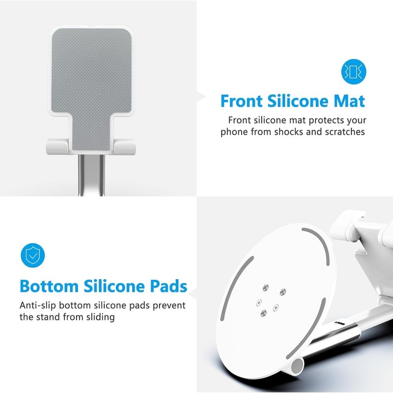Elfora 360° Rotating Mobile Phone Stand | Foldable, Height & Angle Adjustable Phone Holder for Desk | Portable & Stable Design | Compatible with iPhone, Samsung, Vivo, Oneplus & All Smartphones(White) - Image 4