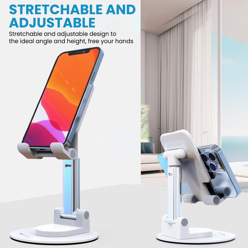 Elfora 360° Rotating Mobile Phone Stand | Foldable, Height & Angle Adjustable Phone Holder for Desk | Portable & Stable Design | Compatible with iPhone, Samsung, Vivo, Oneplus & All Smartphones(White) - Image 3