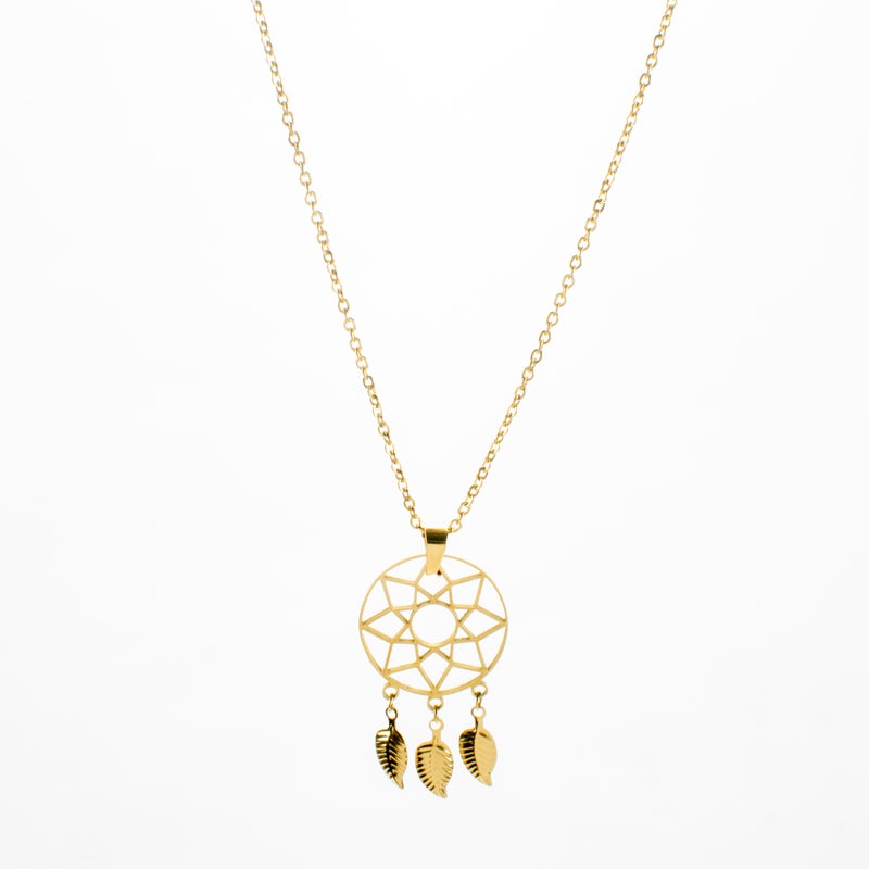 Stainless Steel Necklace Gold with a Dream Catcher Pendant - Image 1