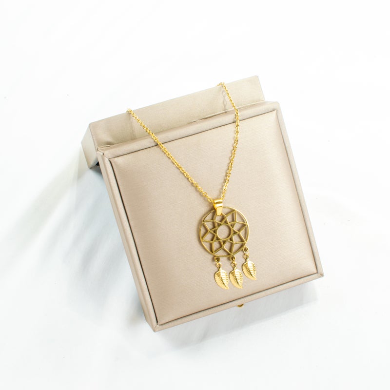 Stainless Steel Necklace Gold with a Dream Catcher Pendant - Image 2