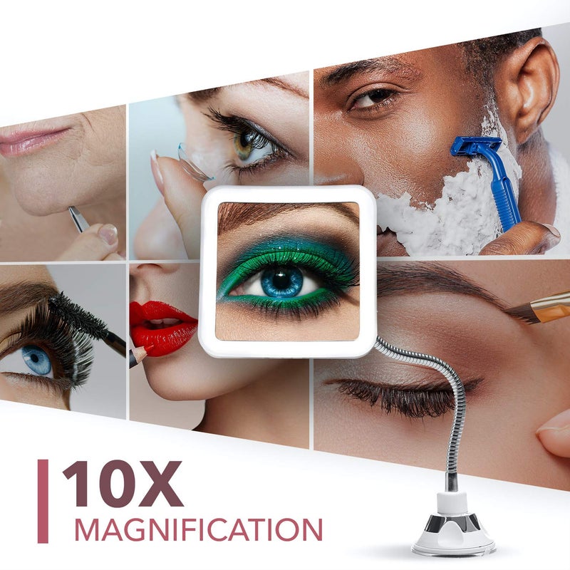 Fancii Flexible Magnifying Mirror 10X with LED Light and Gooseneck, Lighted Travel Makeup Mirror, Lock Suction, Natural Daylight LED, Cordless and Portable (Mira Plus) - Image 4