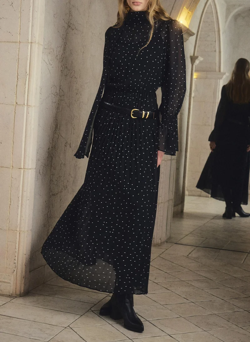 Lichi  Polka dot maxi dress with ribbon scarf for Women | Best Price UAE