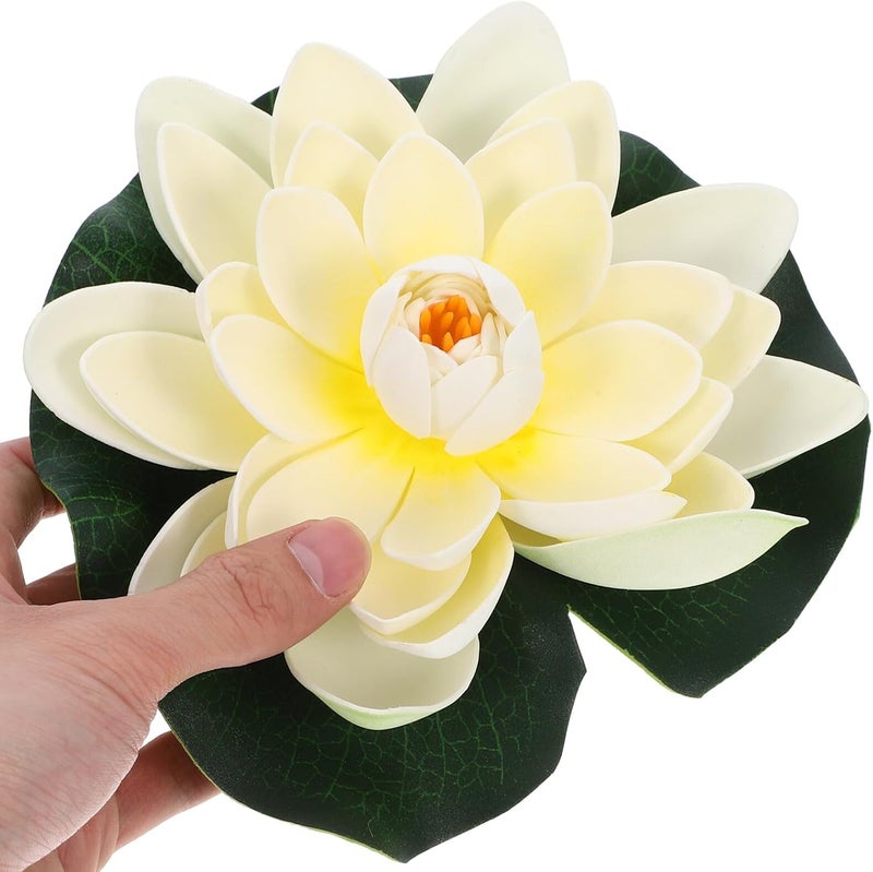 4pcs Artificial Floating Lotus Flowers 18cm with Realistic Water Lily Pads, Multi-Color Beige Orange Red Pink, Fish Tank and Garden Pond Decor for Home and Outdoor Use - Image 4