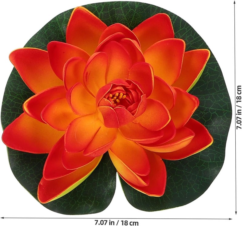 4pcs Artificial Floating Lotus Flowers 18cm with Realistic Water Lily Pads, Multi-Color Beige Orange Red Pink, Fish Tank and Garden Pond Decor for Home and Outdoor Use - Image 2