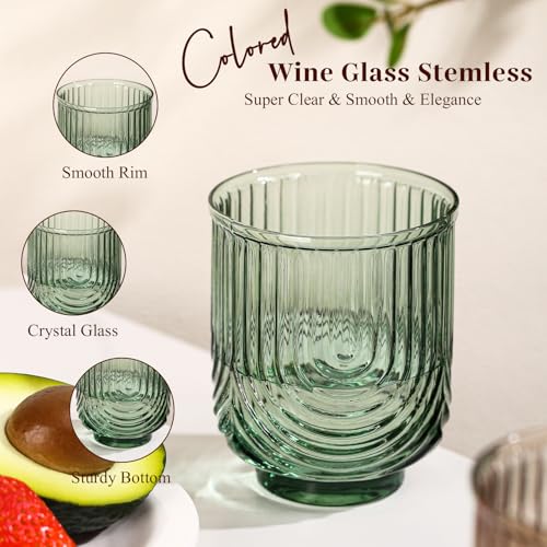 TrophyToast Colored Vintage Drinking Glasses Set of 6-15oz Hand-Blown Highball Ribbed Glassware, Arch Design Cocktail Glasses for Whiskey Water Beverages Ice Coffee Juice Milk - Image 2