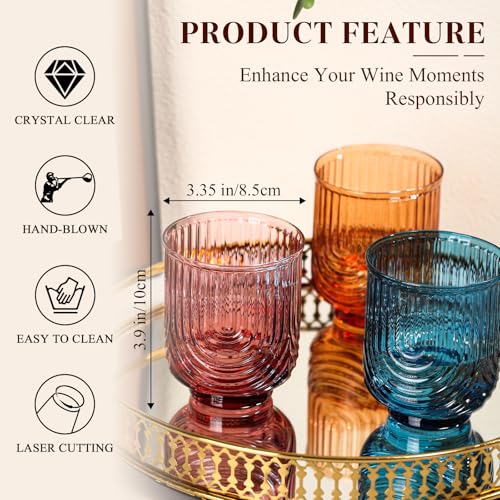 TrophyToast Colored Vintage Drinking Glasses Set of 6-15oz Hand-Blown Highball Ribbed Glassware, Arch Design Cocktail Glasses for Whiskey Water Beverages Ice Coffee Juice Milk - Image 3