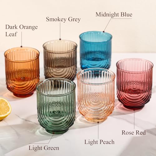 TrophyToast Colored Vintage Drinking Glasses Set of 6-15oz Hand-Blown Highball Ribbed Glassware, Arch Design Cocktail Glasses for Whiskey Water Beverages Ice Coffee Juice Milk - Image 4