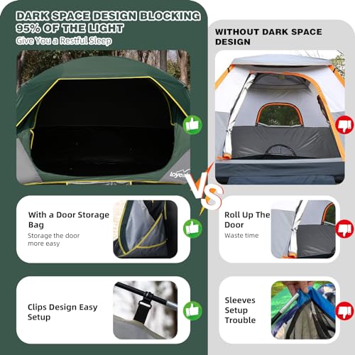 LOYEAHCAMP 4 Person Blackout Camping Tent, Easy Setup Waterproof Family Dome Tent for Camping with Rainfly, Portable Double Layer Large Family Tent for Outdoor Camping&Hiking - Image 2
