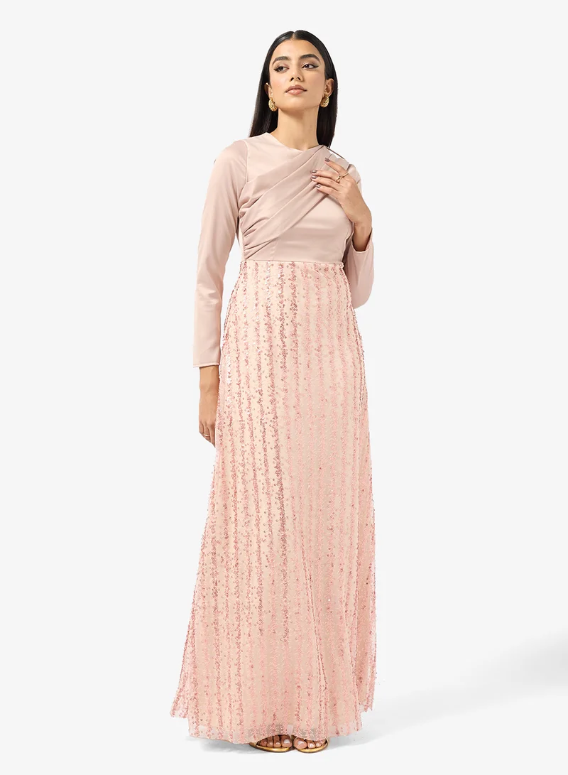 Khizana  Draped Dress With Embellished Bodice for Women | Best Price UAE