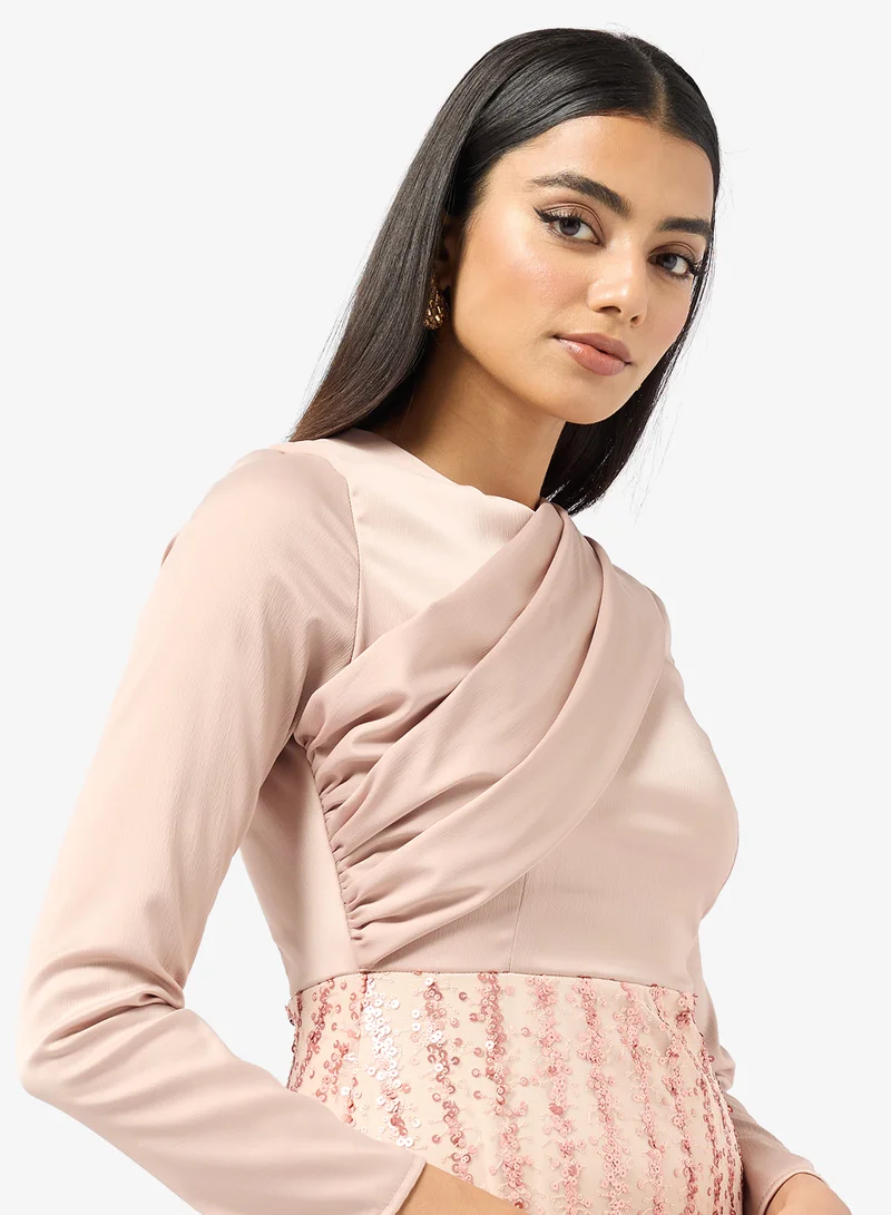Khizana  Draped Dress With Embellished Bodice for Women | Best Price UAE