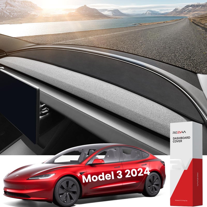 REEVAA 2025 New Tesla Model Y Juniper Model 3 Highland Dashboard Cover Accessories NoGlare Full Protection NoSlip Soft Alcantara Dash Cover Mat for 2024 2025 Model 3 New Model Y